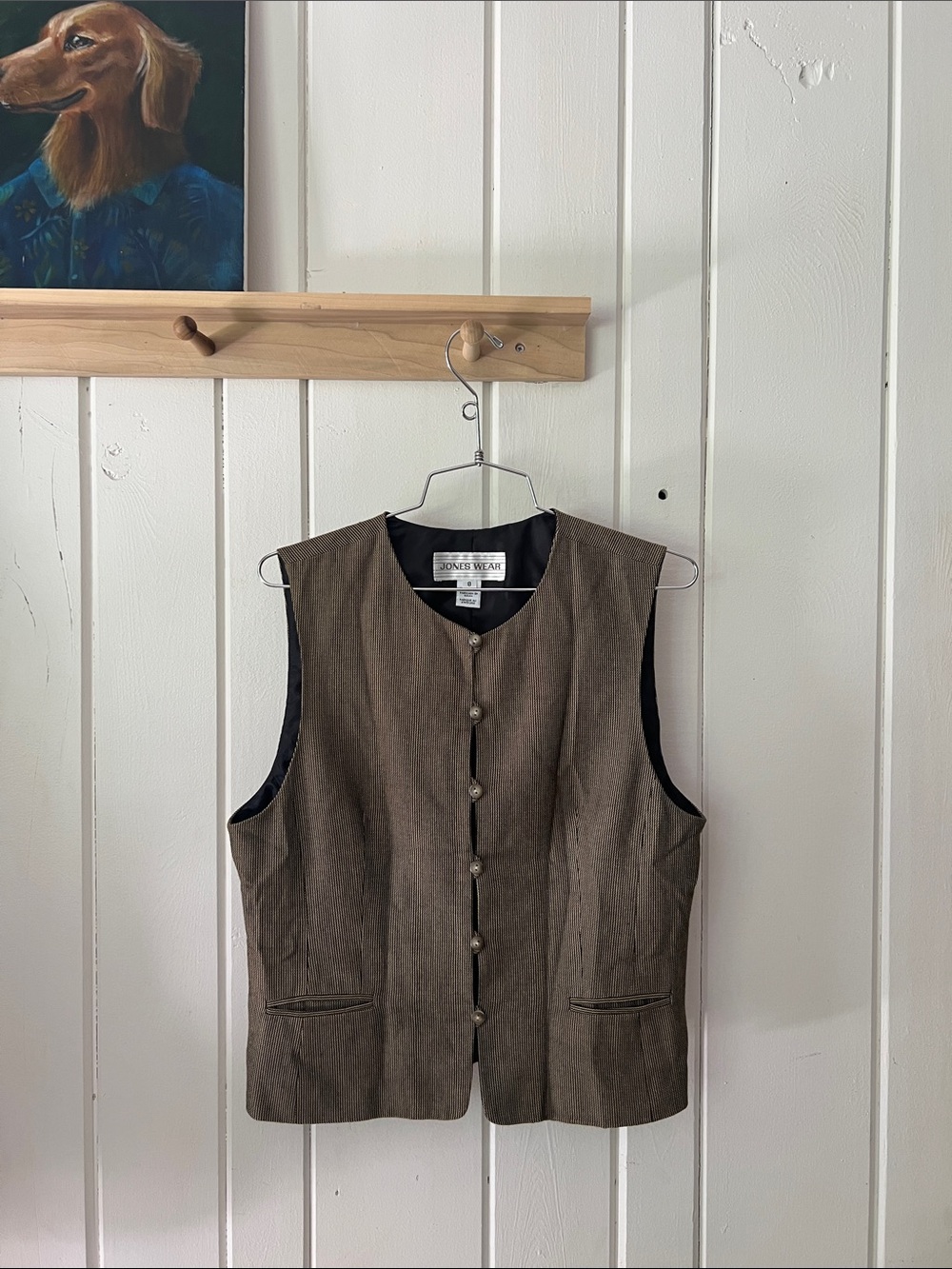 Vintage 90s Jones Wear Striped Taupe & Black Textured Button Vest, Fits like S/M
